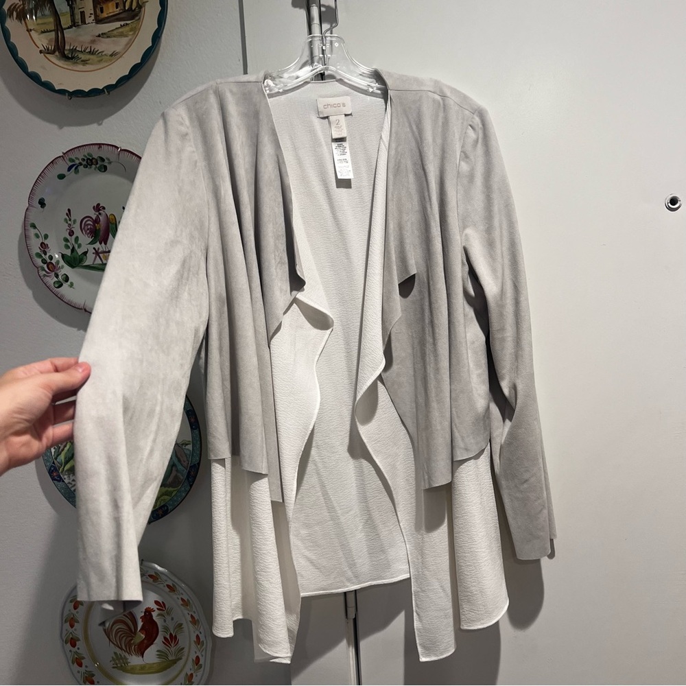 Chico’s Double Layer Suede Grey Nice Cardigan - Picture 2 of 8